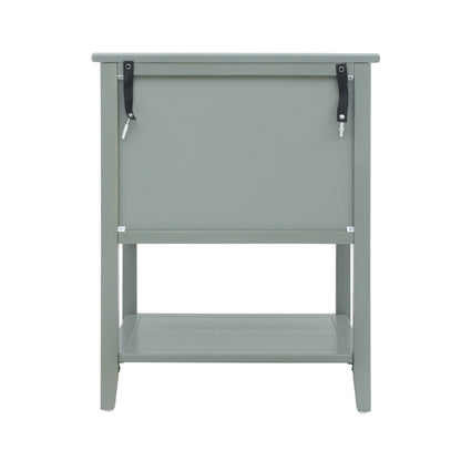 2 Drawer Side Table, American Style, End Table, Suitable For Bedroom, Living Room, Study - Light Gray