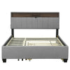 Queen Size Upholstered Platform Bed With Storage Headboard, Twin Long Size Trundle & 2 Drawers And A Set Of Sockets & USB Ports - Gray