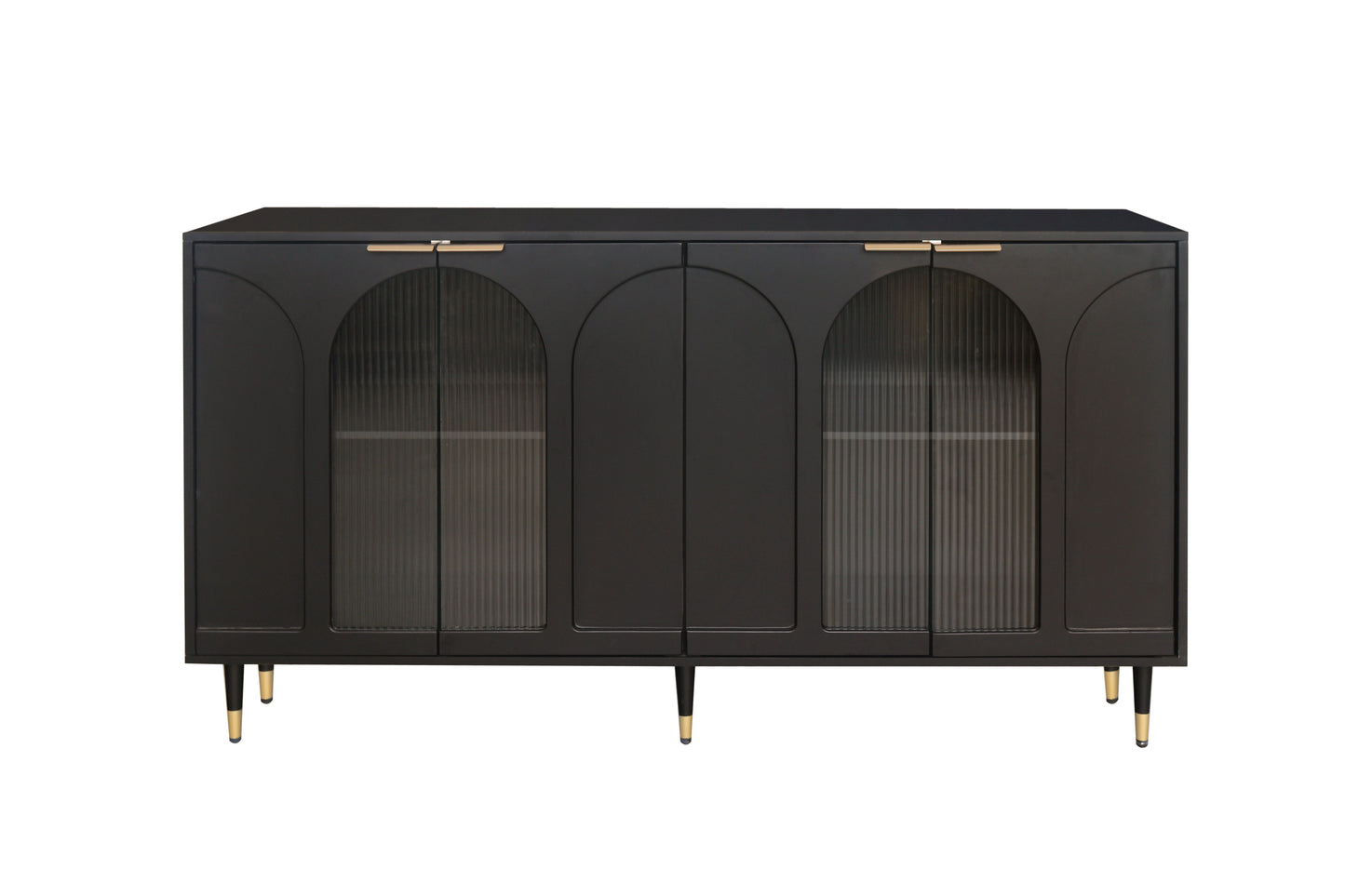 Accent Cabinet Lacquered Wooden Cabinet With 4 Glass Doors Sideboard Buffet Server Cabinet Storage Cabinet, For Living Room, Entryway, Hallway, Office, Kitchen And Dining Room - Black