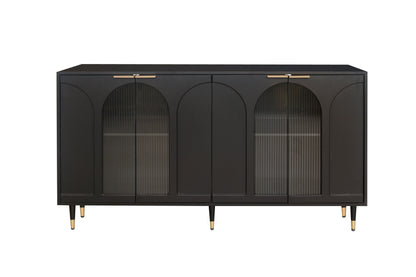 Accent Cabinet Lacquered Wooden Cabinet With 4 Glass Doors Sideboard Buffet Server Cabinet Storage Cabinet, For Living Room, Entryway, Hallway, Office, Kitchen And Dining Room - Black