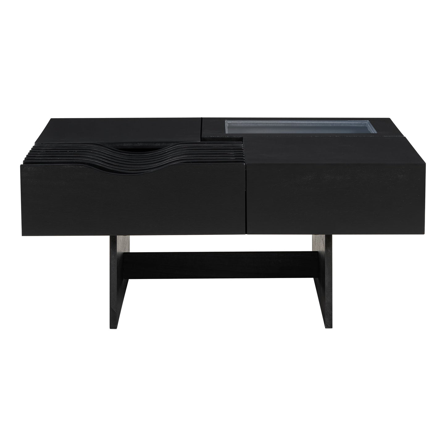 Mid Century Modern Coffee Table, Unique Square Wooden Coffee Table With 3 Drawers, Tempered Glass And Solid Wood Legs For Living Room - Black