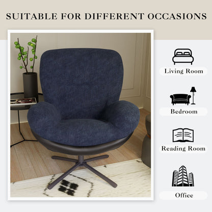 360ÔøΩÔøΩ Swivel Office Chair, Modern Chenille Chair With And Metal Base Frame, No Wheels, Accent Chair - Dark Blue