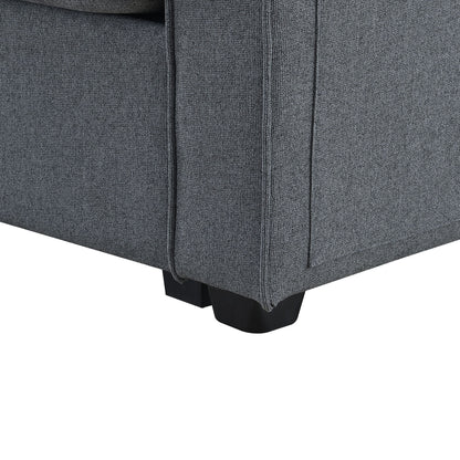 4 Seater Modern Linen Sofa With Armrest Pockets And 4 Pillows, Minimalist Style Couch - Dark Gray