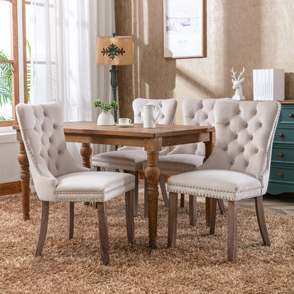 Nikki - Modern, High-End Tufted Solid Wood Contemporary Velvet Upholstered Dining Chair With Wood Legs Nailhead Trim (Set of 2) - Beige