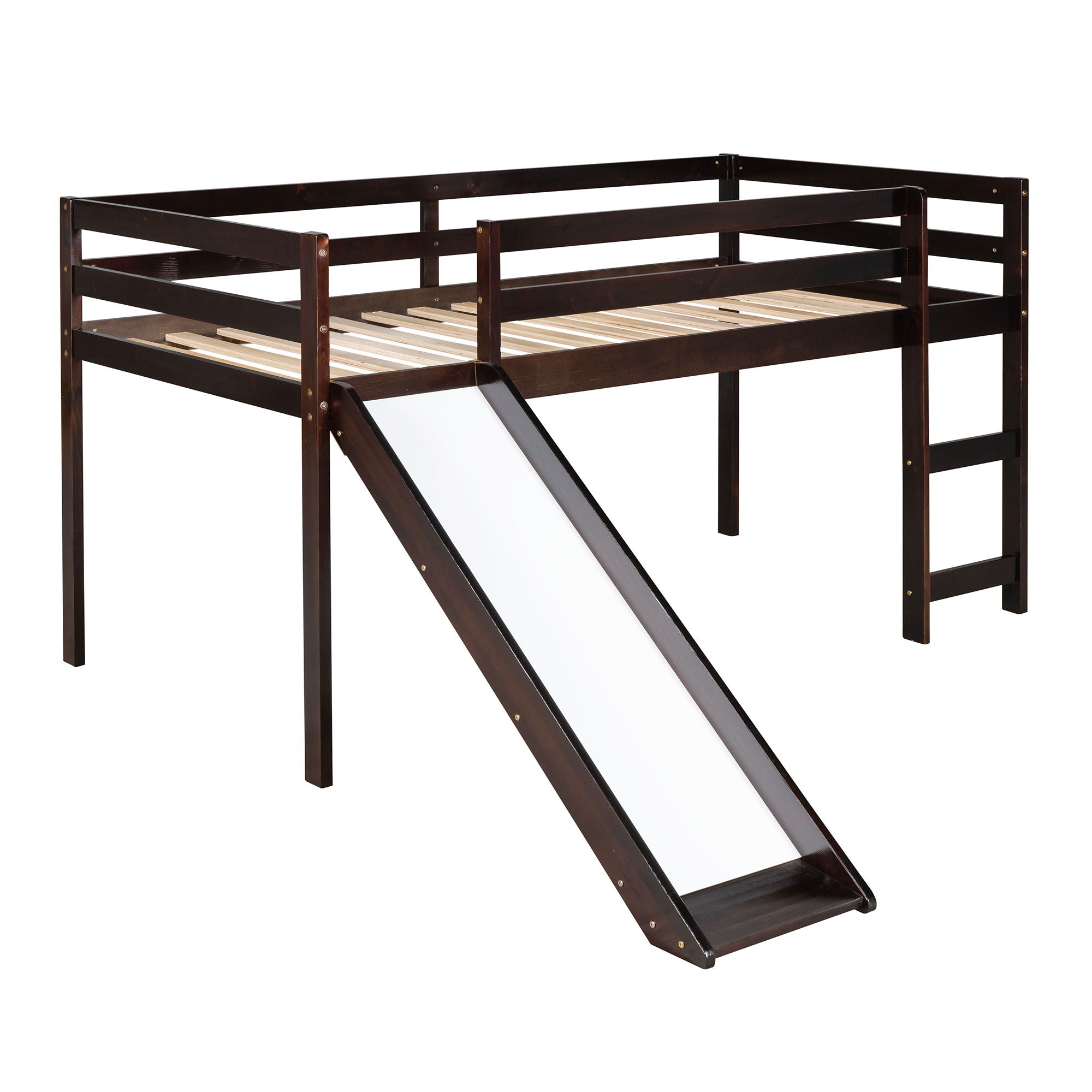 Twin Loft Bed With Slide, Multifunctional Design - Espresso