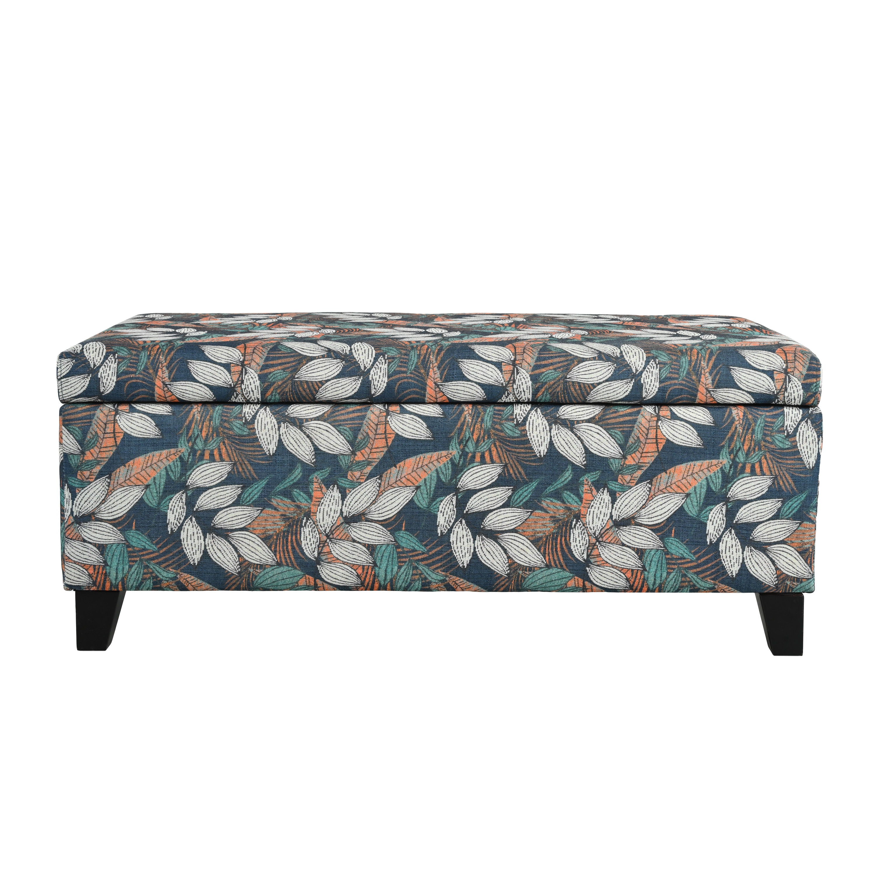 Elegant Flower Pattern Storage Ottoman With Soft Upholstery And Wood Frame - Flower