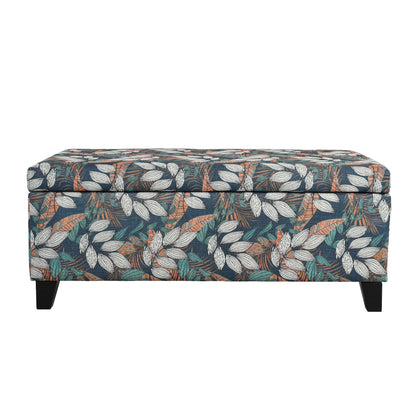 Elegant Flower Pattern Storage Ottoman With Soft Upholstery And Wood Frame - Flower