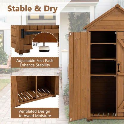 Outdoor Storage Cabinet, Garden Wood Tool Shed, Outside Wooden Shed Closet With Shelves And Latch For Yard - Light Brown