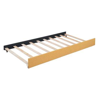 Upholstered Daybed With Trundle Twin Size Sofa Bed Frame No Box Spring Needed, Linen - Yellow