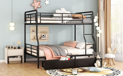 Full Long Over Queen Bunk Bed With 2 Drawers - Black