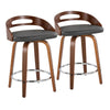 Cassis - Mid-Century Modern Fixed Height Counter Stool With Swivel With Round Footrest (Set of 2) - Walnut / Gray