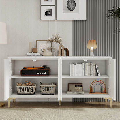Multi Functional Storage Cabinet, 4 Door Sideboard With Unique Texture, Adjustable Shelves - White