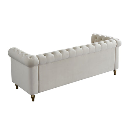 Chesterfield - Velvet Sofa 84.65" For Living Room - Beige