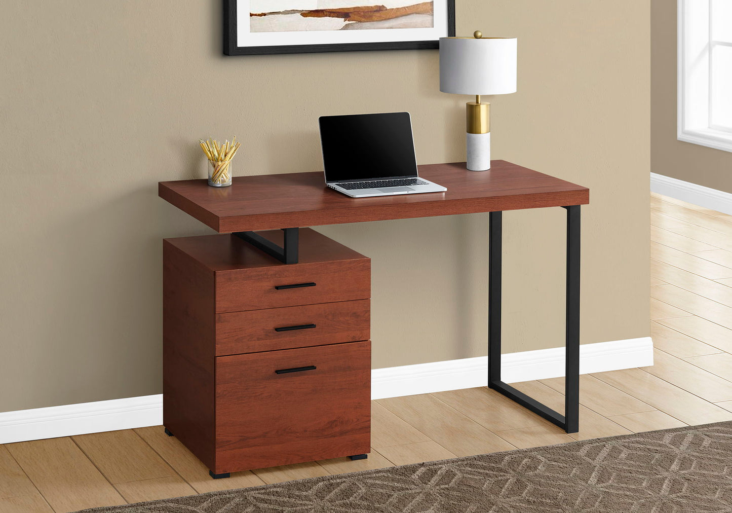 Computer Desk For Home Office, Laptop, Left, Right Set - Up, Storage Drawers, Durable Construction - Cherry