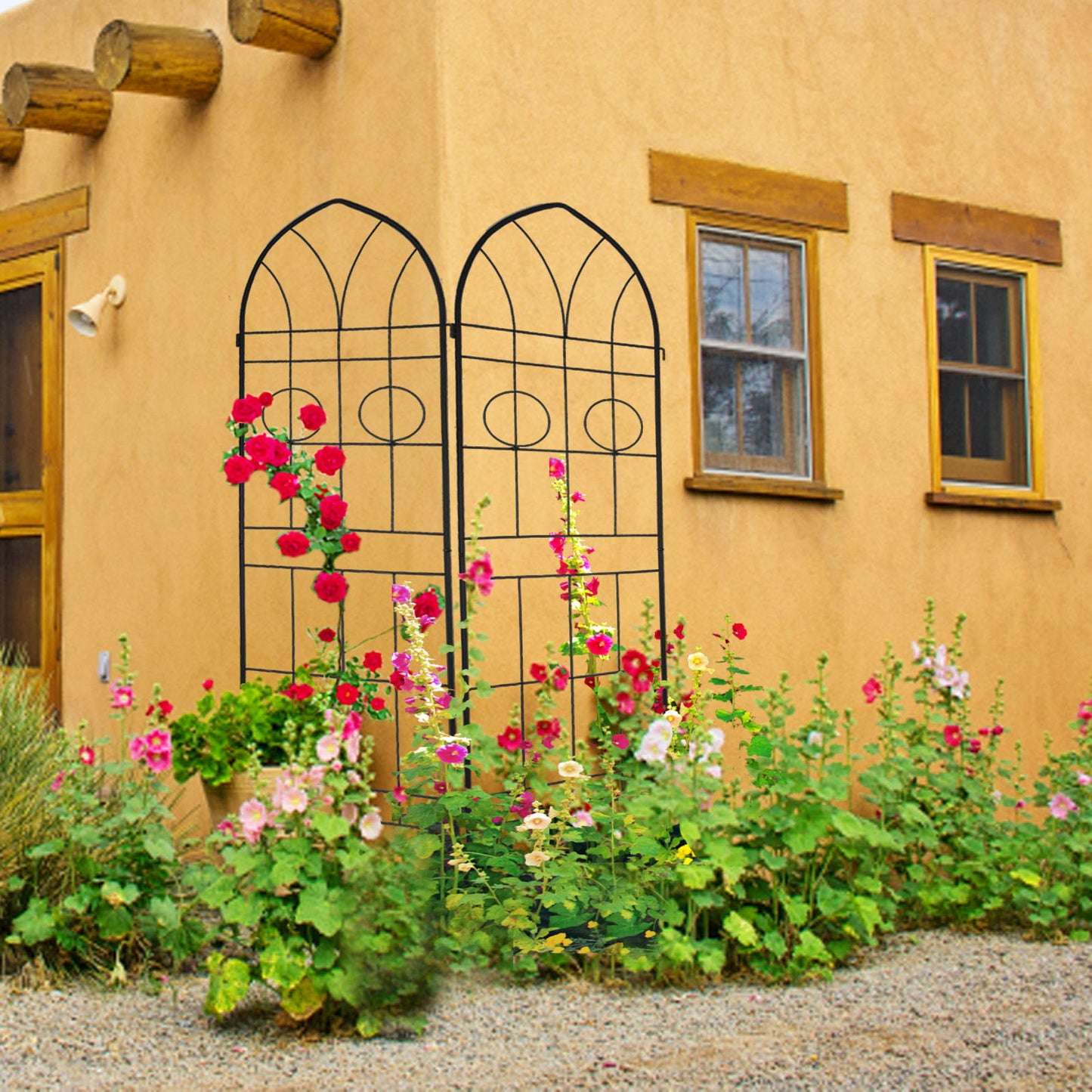 4 Pack Metal Garden Trellis Rustproof Trellis For Climbing Plants Outdoor Flower Support - Black