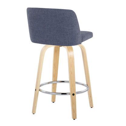 Toriano - Contemporary Fixed Height Counter Stool With Swivel & Round Footrest (Set of 2) - Natural / Blue