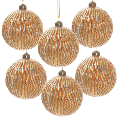 Christmas Ball Ornaments, Glass Decorative Hanging Ball Christmas Tree Ornaments For Holiday Party Decorations (Set of 6) - Gold