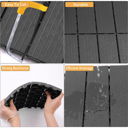 Plastic Interlocking Deck Tiles, (Set of 44), Patio Flooring Outdoor Waterproof All Weather Use For Garden Poolside Front / Back Yard - Light Gray