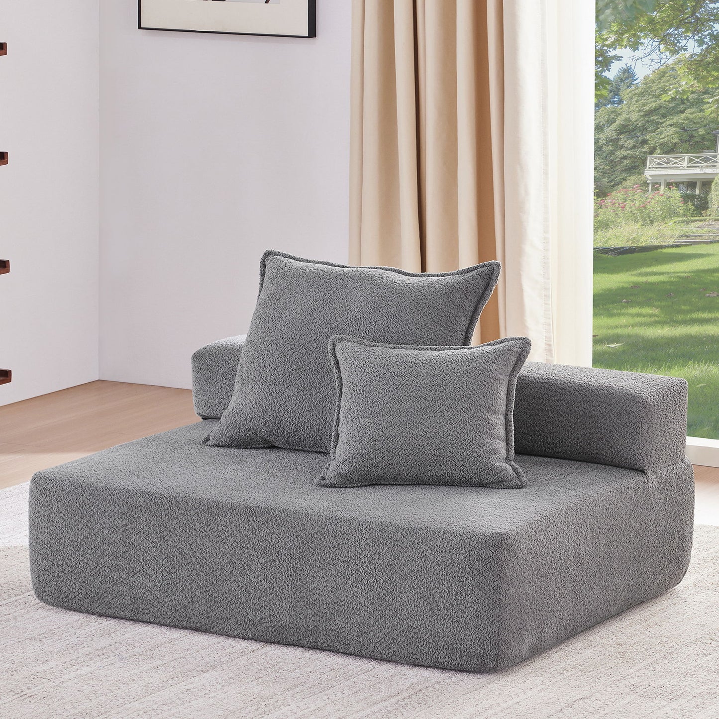 Loveseat Frame For Oversized Modular U Shaped Sectional Floor Couch Convertible Compressed Couch, Spacious Foam Filled Sofa - Gray