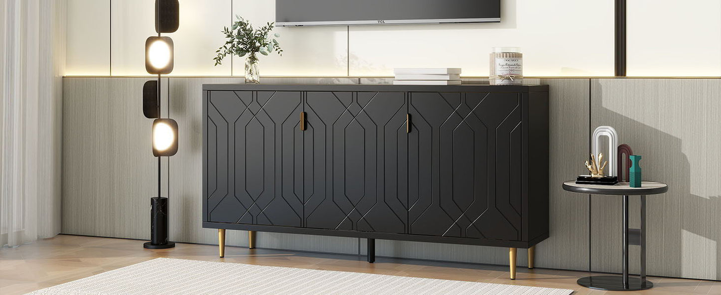 Modern TV Stand With 3 Doors And Adjustable Shelves For Living Room, Fits TVs Up To 70" - Black