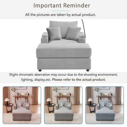 Modern Style Single Sofa Sofa Couch With Storage Space, A Movable Ottoman, Two USB Ports, Two Cup Holders, A Phone Holder For Living Room - Gray