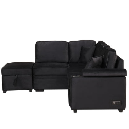Sleeper Sofa Bed, 2 In 1 Pull Out Sofa Bed L-Shape Couch With Storage Ottoman For Living Room, Bedroom Couch And Small Apartment - Black