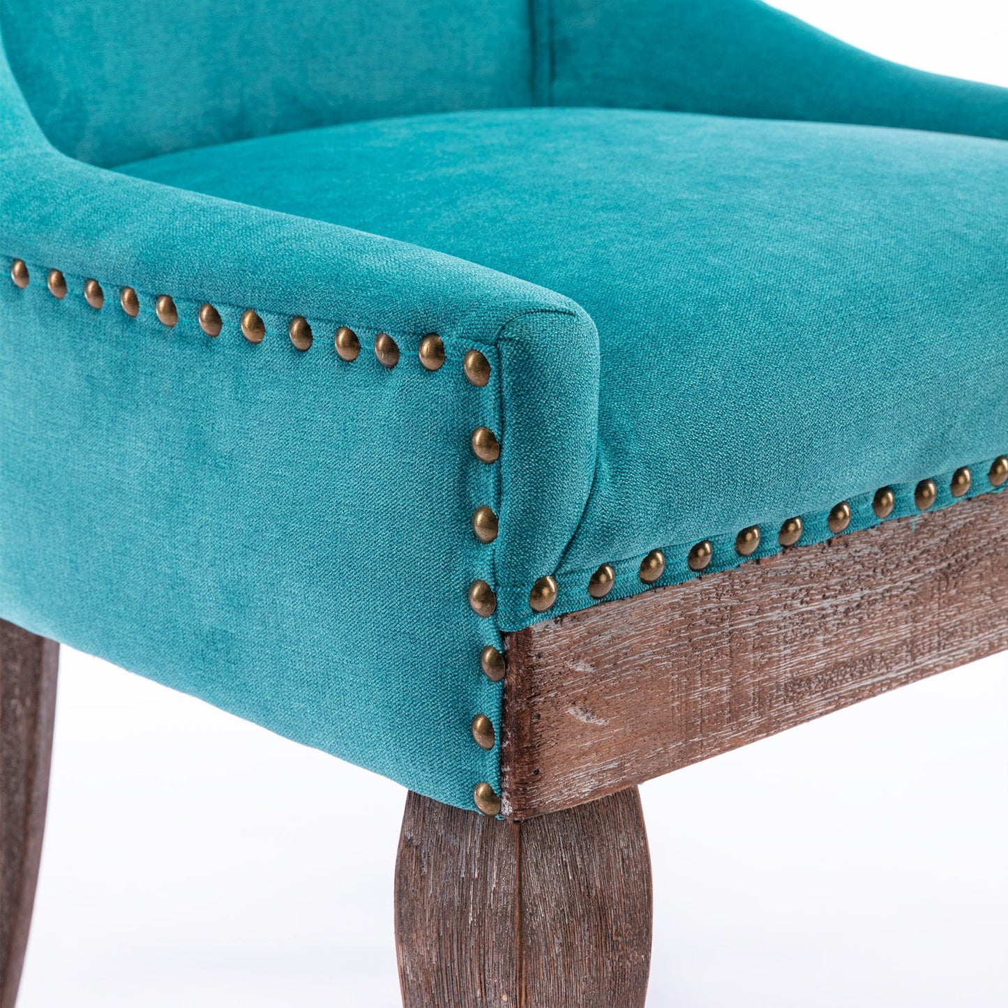 Ultra Side Dining Chair,Thickened Fabric Chairs With Neutrally Toned Solid Wood Legs, Bronze Nail Head (Set of 2) - Blue
