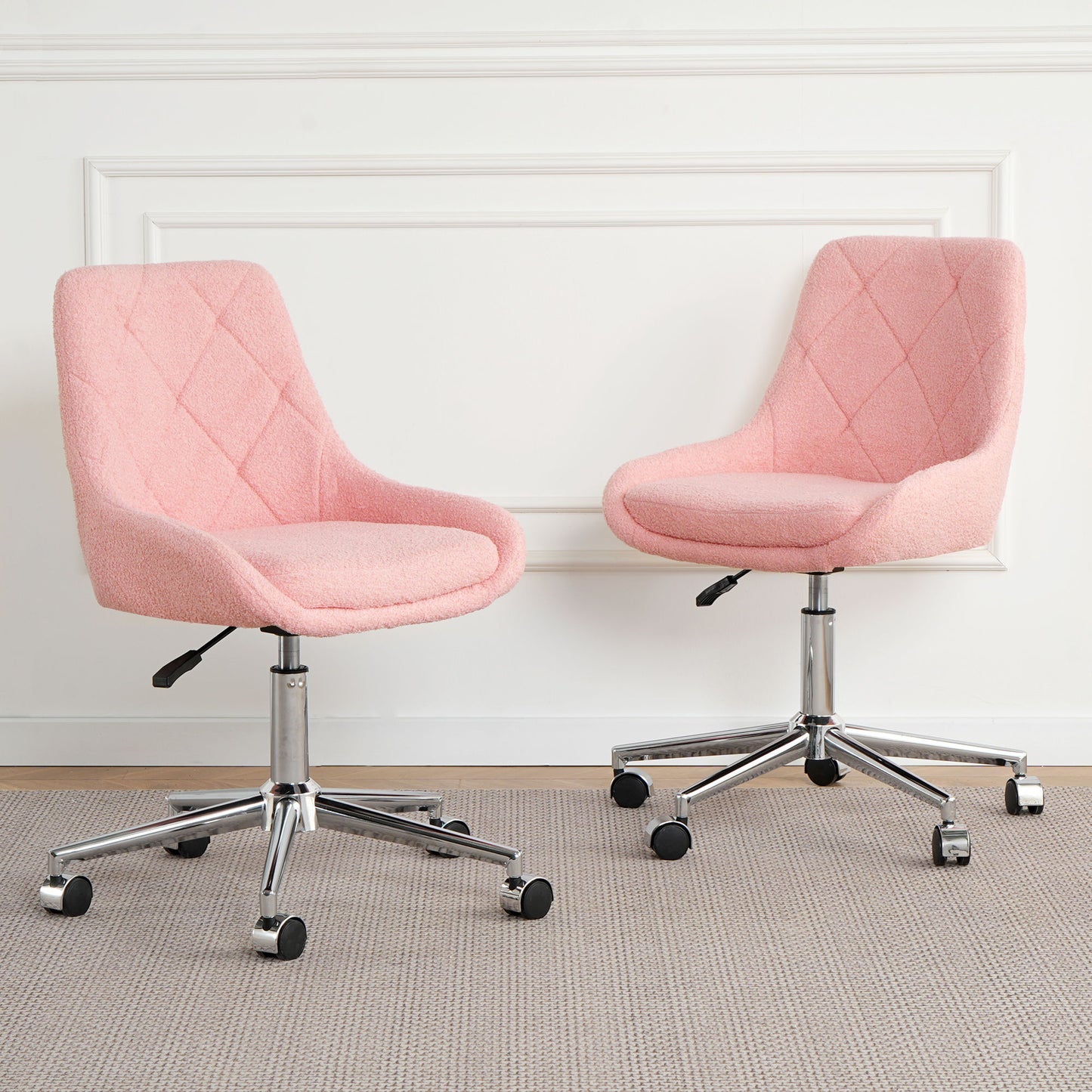 Modern Teddy Velvet Fabric Dining Chair With Golden Electroplated Legs, Soft And Comfortable, Adjustable And Space Saving - Pink