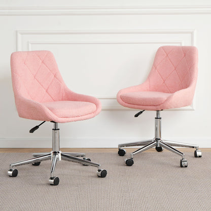Modern Teddy Velvet Fabric Dining Chair With Golden Electroplated Legs, Soft And Comfortable, Adjustable And Space Saving - Pink
