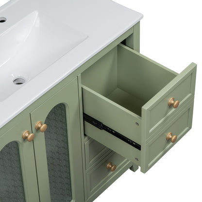 Bathroom Vanity With Two Soft Close Doors, Adjustable Shelves And Three Drawers - Green