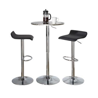 Ale - 3 Piece Bar Set Bistro Round Contemporary Adjustable Oval Footrest - Silver / Chrome - Black