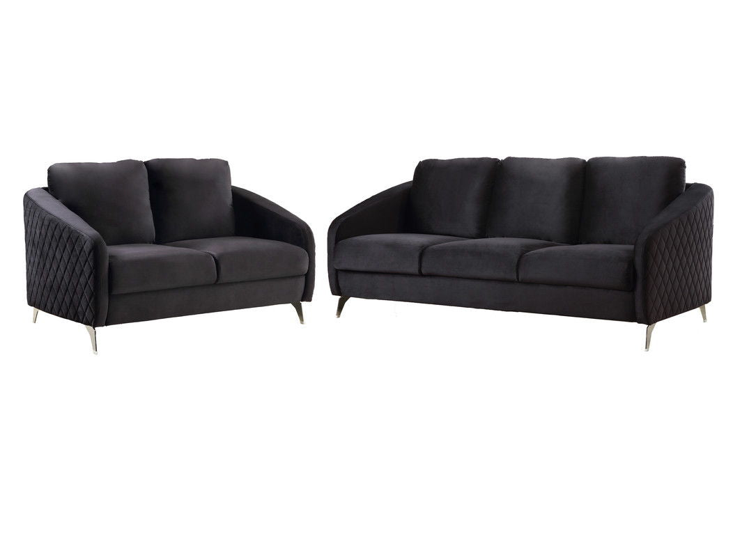 Sofia - Velvet Fabric Sofa, Loveseat Living Room (Set of 2) - Black