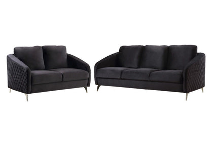 Sofia - Velvet Fabric Sofa, Loveseat Living Room (Set of 2) - Black