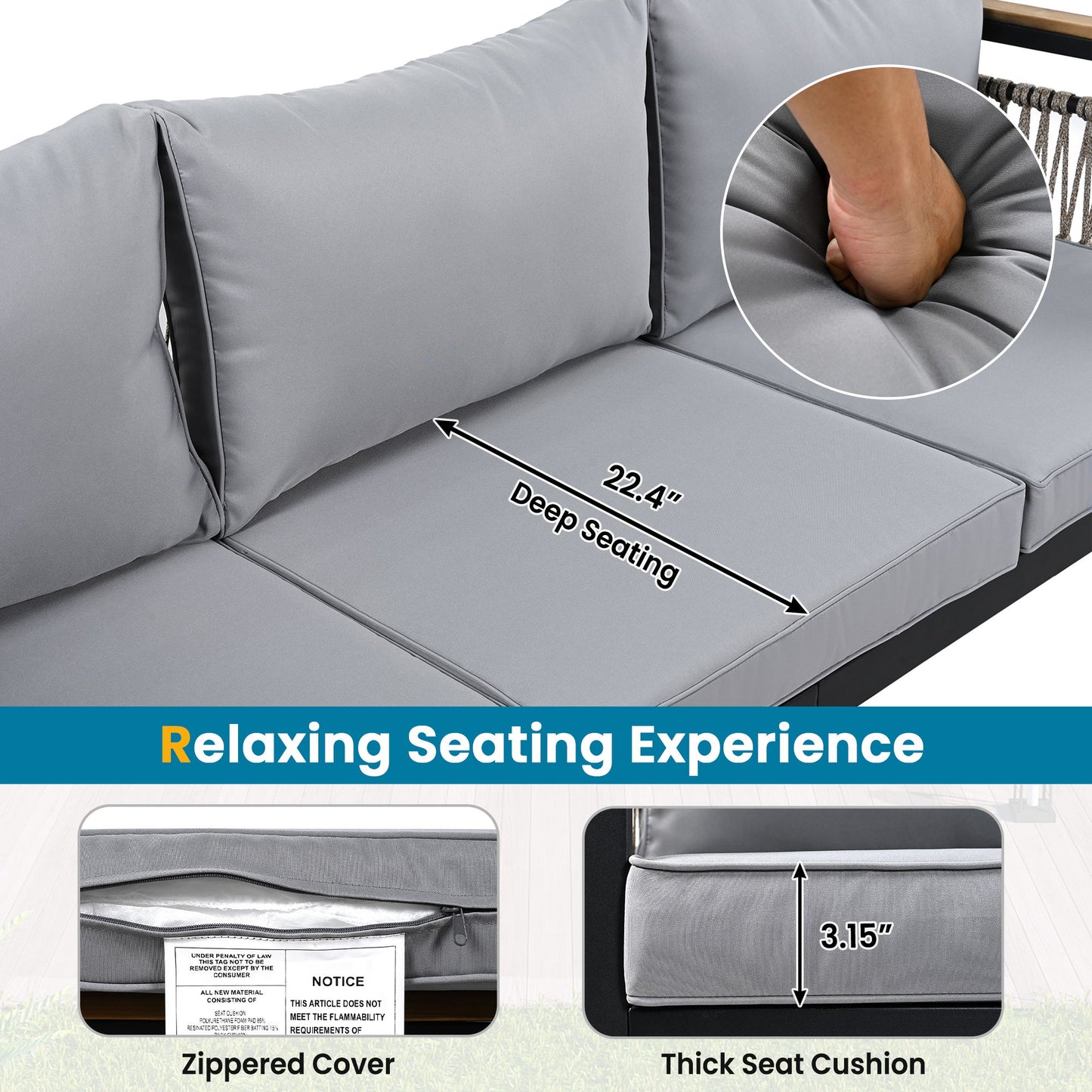 4 Pieces Outdoor Sectional Sofa Set 5 Person Patio Seating Group Outdoor Conversation Set With Cushions And A Coffee Table For Patios, Gardens, Or Balcony - Gray