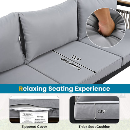 4 Pieces Outdoor Sectional Sofa Set 5 Person Patio Seating Group Outdoor Conversation Set With Cushions And A Coffee Table For Patios, Gardens, Or Balcony - Gray