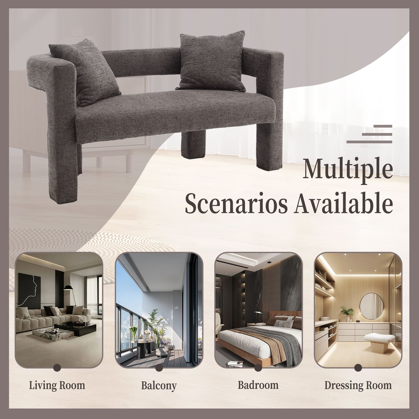 Modern Loveseat Sofa, Comfy Upholstered 2 Seater Sofa, Small Loveseat Accent Couch For Leisure Areas - Gray