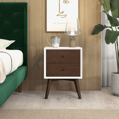 Caroline - Mid-Century Modern Style White Night Stand 2 Drawer - Dark Brown / White
