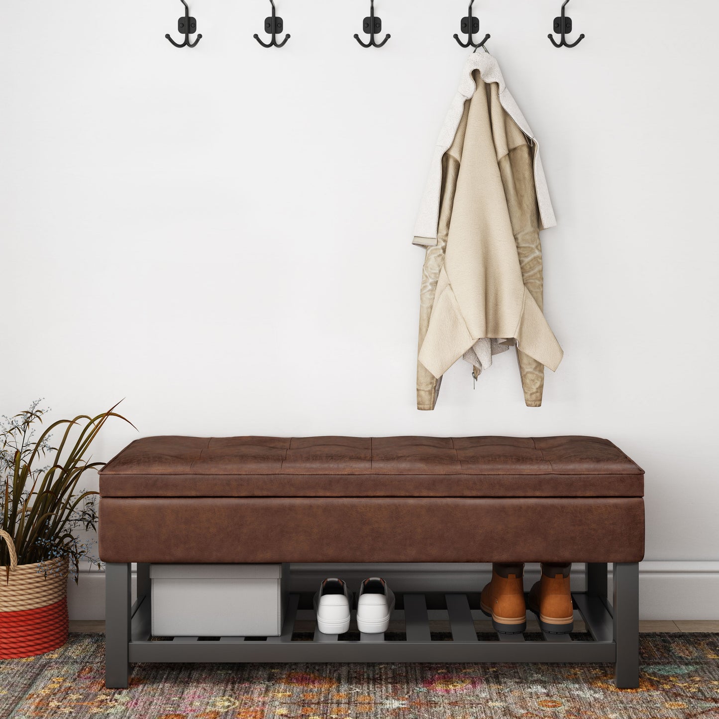 Cosmopolitan - Storage Ottoman Bench With Open Bottom - Distressed Saddle Brown