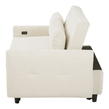 Pull Out Sofa Bed Convertible Couch 2 Seat Loveseat Sofa Modern Sleeper Sofa With 2 Throw Pillows And USB Ports For Living Room - Beige