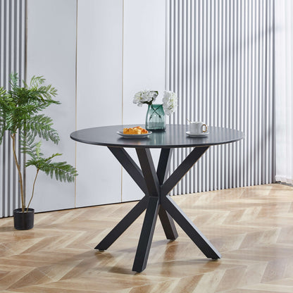 Table Mid-Century Dining Table For 4 - 6 People With Round MDF Table Top, Pedestal Dining Table, End Table Leisure Coffee Table, Cross Leg - Black