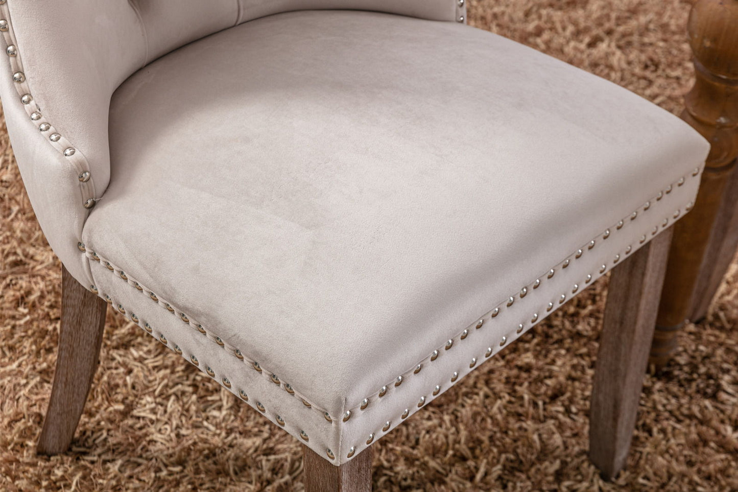 Nikki - Modern, High-End Tufted Solid Wood Contemporary Velvet Upholstered Dining Chair With Wood Legs Nailhead Trim (Set of 2) - Beige