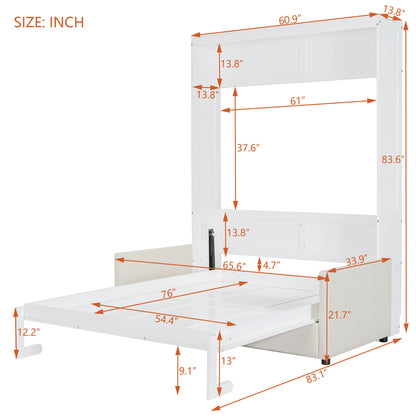 Full Size Murphy Wall Bed With Cushion - White