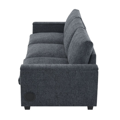 Sectional With Bluetooth Speaker Comfy Cloud Couch Set With Drop Down Table Cup Holders, USB Charger Storage Armrest Wide Seat Sofa - Dark Gray