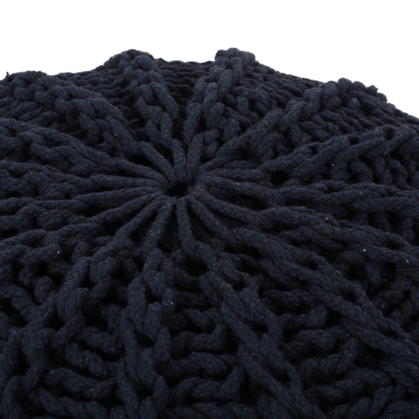 Bordeaux - Knitted Cotton Round Pouf Ottoman And Floor Cushion - Dark Blue