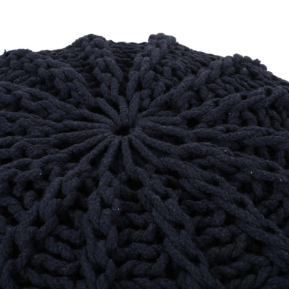 Bordeaux - Knitted Cotton Round Pouf Ottoman And Floor Cushion - Dark Blue