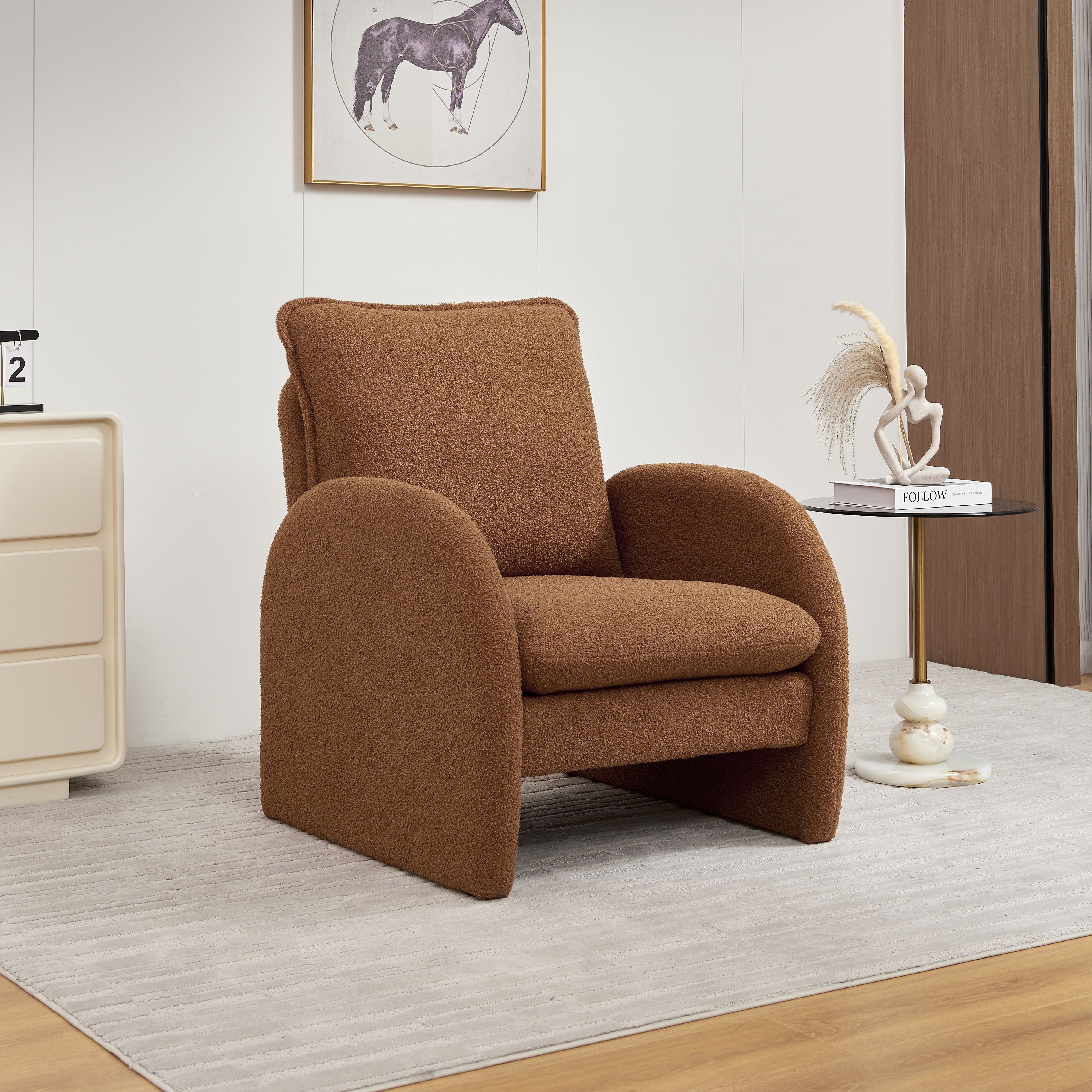 Modern Sherpa Upholstered Accent Chair, Comfortable Living Room Armchair, Lounge Chair For Bedroom, And Office - Orange