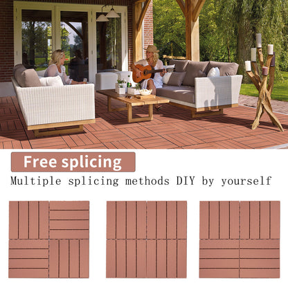 Plastic Interlocking Deck Tiles, (Set of 44), Patio Flooring Outdoor Waterproof All Weather Use For Garden Poolside Front / Back Yard - Mahogany