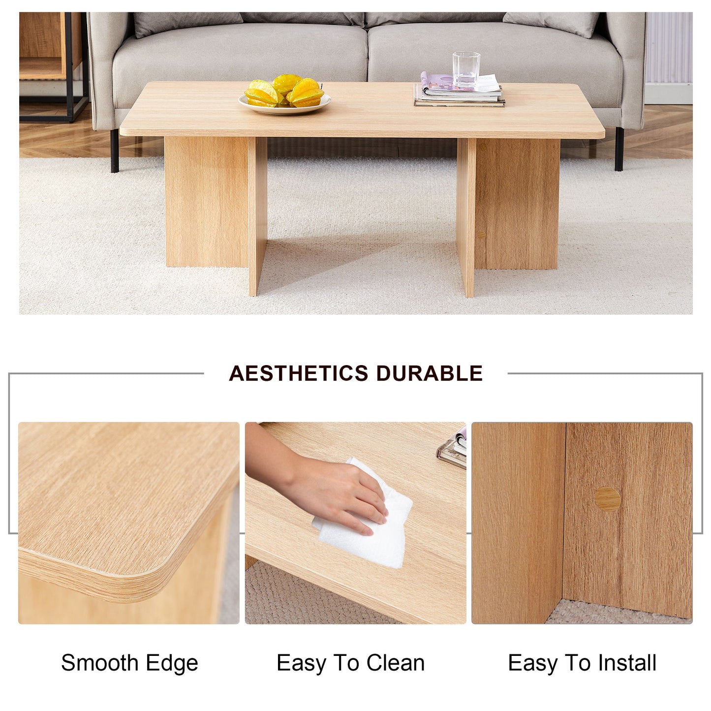 Modern Triangular Support Coffee Table, Lightweight And Stable, Perfectly Integrating Nature And Industry - Light Wood