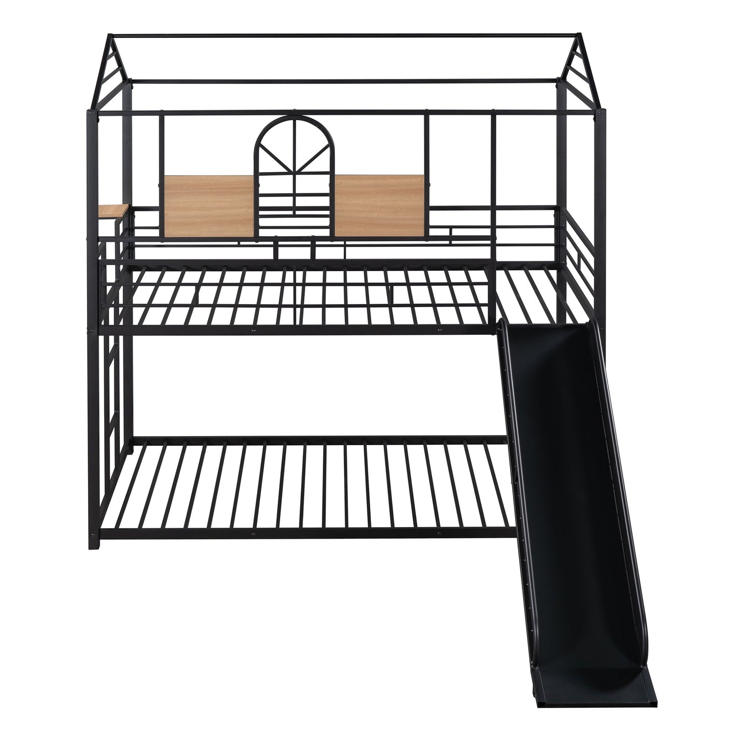 Twin Over Twin Bunk Bed, Housebed With Slide - Black