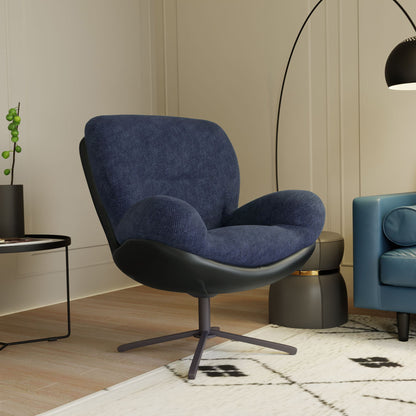 360ÔøΩÔøΩ Swivel Office Chair, Modern Chenille Chair With And Metal Base Frame, No Wheels, Accent Chair - Dark Blue